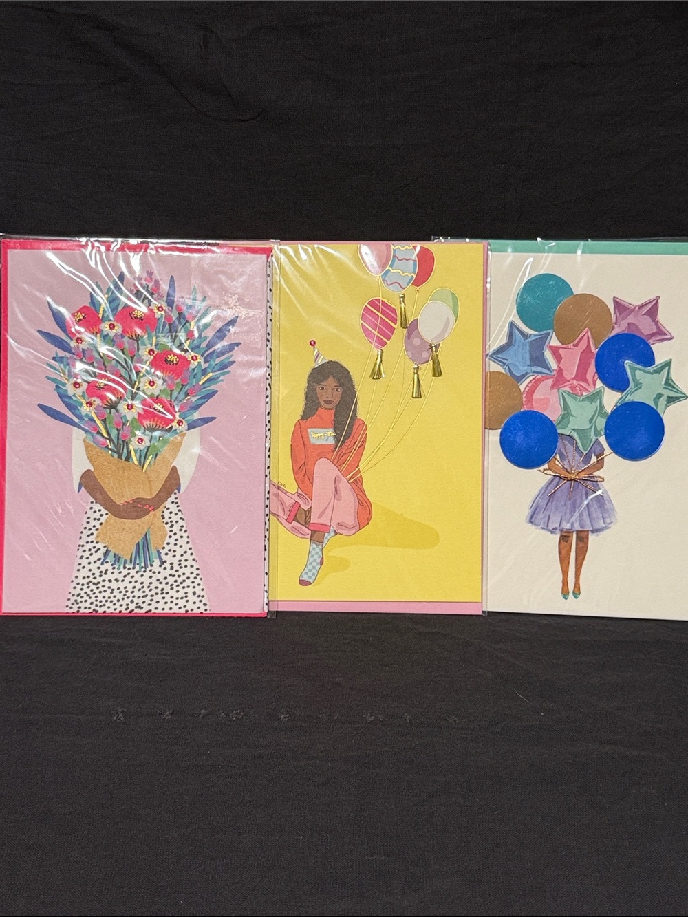 Papyrus Trio Birthday Greeting Cards in Pink, Yellow, and Teal Accents